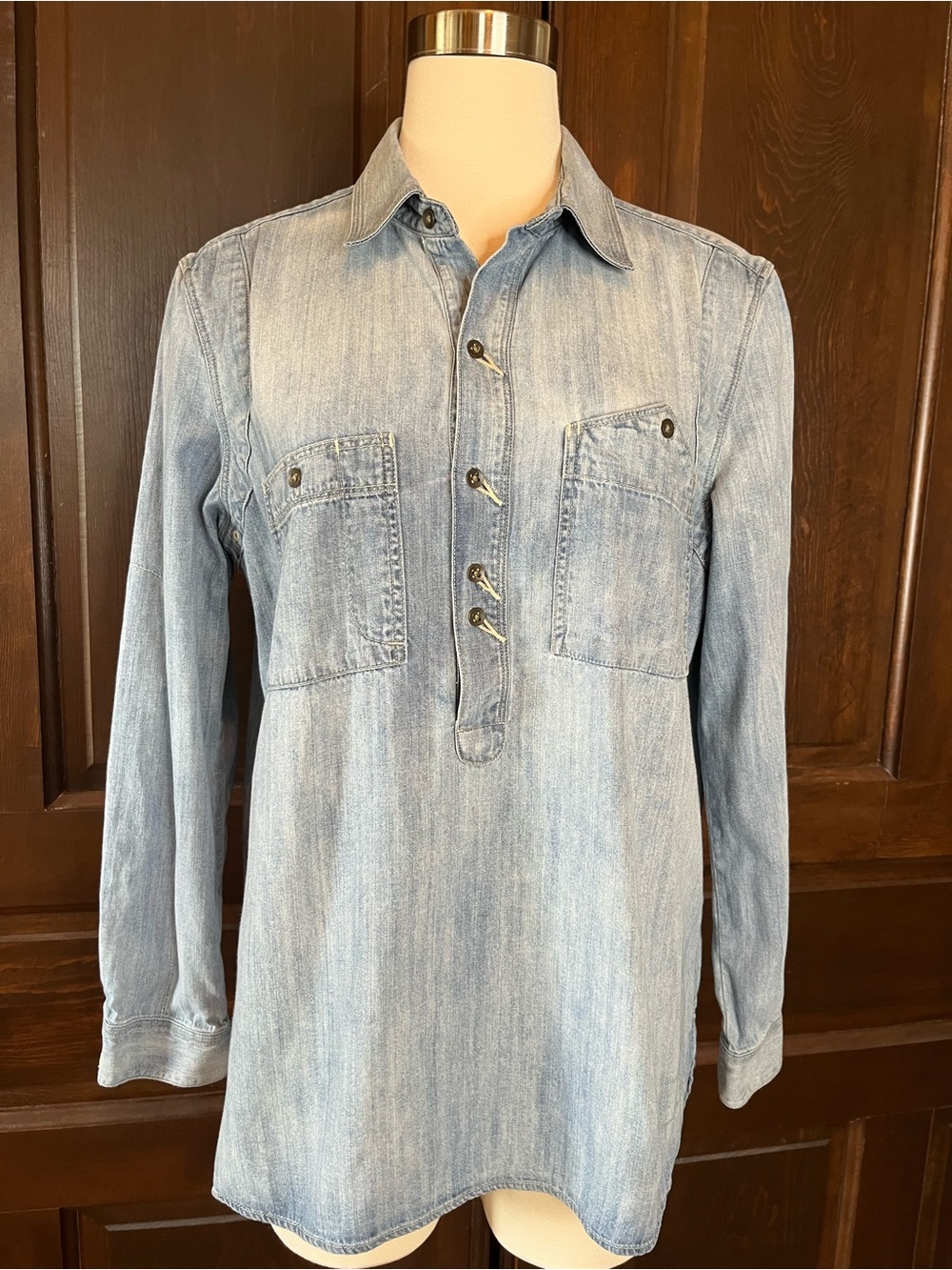 MADEWELL Shirt L Heritage Denim Rivet & Thread Popover Stone Wash Cotton Blue